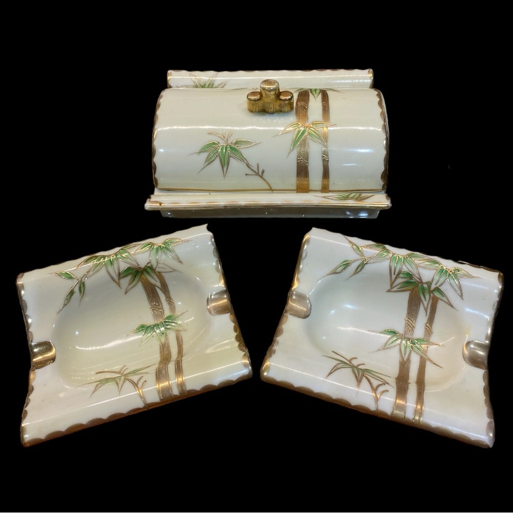 4 piece set of vintage ashtrays and cigarette holder UCAGCO China Japan EVC